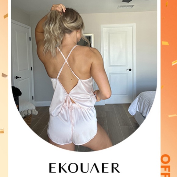 Ekouaer Silk Pajamas Set Satin Backless Lingerie Pjs Cami Set Camisole - Picture 5 of 9